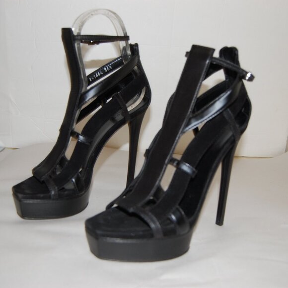 36.5/6.5❤️GUCCI Daryl Black Suede Leather High Heel Platform SANDALS ITALY - Picture 2 of 13